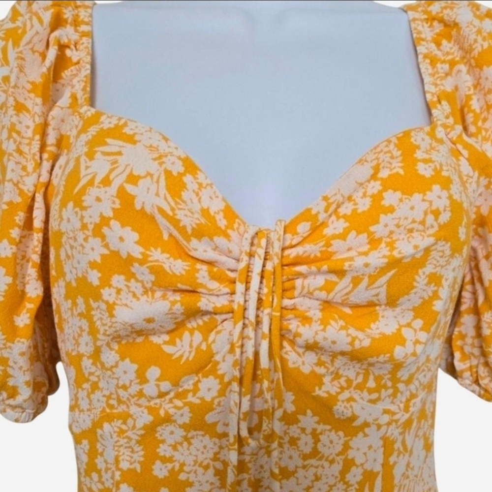 Sabo Floral Yellow Milkmaid Puff Sleeves Mini Dress size XS - Picture 3 of 12